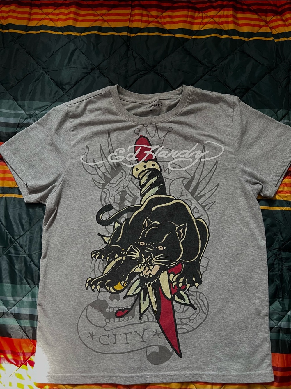 Ed Hardy Gray Panther Graphic Tee